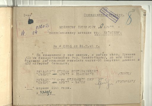Справка о воинских частях, действовавших в районе Куменен